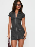 Wynona Mini Dress White Grey Pinstripe