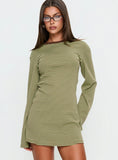 Lulolah Long Sleeve Mini Dress Green Chocolate Stripe