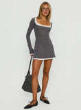 Adoree Long Sleeve Layered Mini Dress Grey White