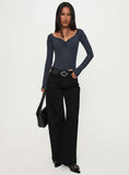 Heart Mend Long Sleeve Off The Shoulder Bodysuit Blue