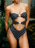 Bezique Strapless Cut Out One Piece Black Polka Dot