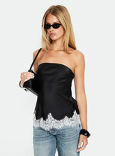 Fiorelle Strapless Lace Trim Satin Top Black White