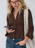 Taelynn 3 4 Sleeve Button Up Shirt Chocolate