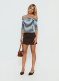 Shaylla Off Shoulder 3 4 Sleeve Top Blue Stripe