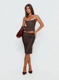 Somani Satin Midi Skirt Brown Pink Polka Dot