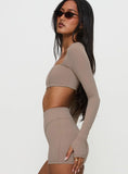 Set Point Active Square Neck Long Sleeve Top Taupe