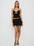 Wild Card Beaded Tie Mini Skirt Black