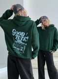Good Luck Graphic Hoodie Green Blue