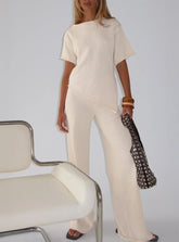 Calisse Knit Wide Leg Pants Beige
