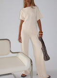 Calisse Knit Wide Leg Pants Beige