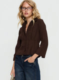 Taelynn 3 4 Sleeve Button Up Shirt Chocolate