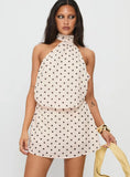 Natalea High Neck Playsuit Cream Brown Polka