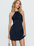 Amberlee Halter Ruched Mini Dress Navy