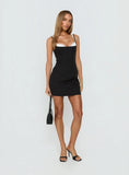 Italiana Layered Lace Mini Dress Black White