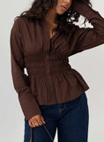 As You Are Shirred Button Up Top Chocolate