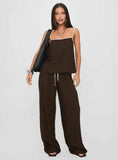 Nolei Contrast Pants Set Chocolate White