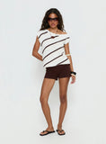 Ashfield Off Shoulder Top White Beige Stripe