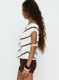 Ashfield Off Shoulder Top White Beige Stripe