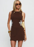 Shelbi Keyhole Boatneck Mini Dress Brown Blue