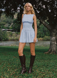 Yennifer Shirred Mini Dress Blue White Tall