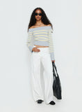 Perrey Long Sleeve Off Shoulder Top Knit Yellow Grey Stripe