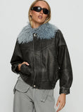Brittanni Fluffy Collar Jacket Black Blue