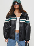 Goldsmith Faux Leather Bomber Jacket Black Green