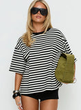 Settle Down Short Sleeve Top Black White Stripe