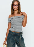 Kiela Off Shoulder Hardware Detail Top Grey White Stripe