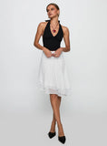 Evanescence Asymmetrical Midi Skirt White Polka Dot