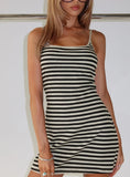 Rydar Scoop Mini Dress Grey Black Stripe
