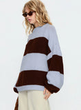 Bastien Crew Neck Knit Sweater Blue Chocolate Stripe