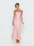 Lips Are Sealed Strapless Lace Up Back Maxi Dress Pink