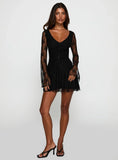 Kateryna Long Sleeve Lace Mini Dress Black