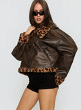 Brandyn Faux Fur Trim Jacket Brown Leopard