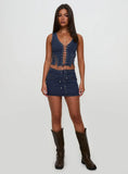 Popular Low Rise Mini Skirt Mid Blue Wash