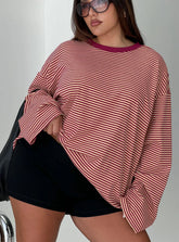 Settle Down Long Sleeve Top Lemon Burgundy Stripe Curve