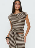 Angellina Jersey Button Down Top Chocolate Cream Stripe