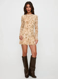 Folklore Long Sleeve Mini Dress Cream