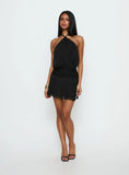 Rozario Chiffon Halter Mini Dress Black Silver