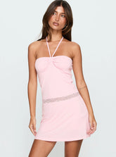 Sheer Ambition Lace Detail Tie Neck Playsuit Pink
