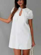 Youve Got Mail Lace Trim Keyhole Mini Dress White