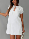 Youve Got Mail Lace Trim Keyhole Mini Dress White