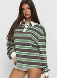 Tycen Polo Rugby Jumper Green Grey Stripe