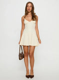 Klairo Rib Knit V neck Mini Dress Butter Lemon
