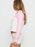 Take The Lead Zip Through Knit Sweater Pink White
