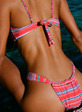 Summer Season Ruched Side Bikini Bottoms Pink Blue Stripe