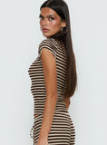 Angellina Jersey Button Down Top Chocolate Cream Stripe