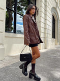 Morrison Faux Leather Blazer Brown