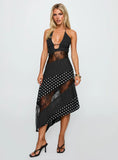 Down With Love Asymmetrical Midi Dress Black White Polka Dot